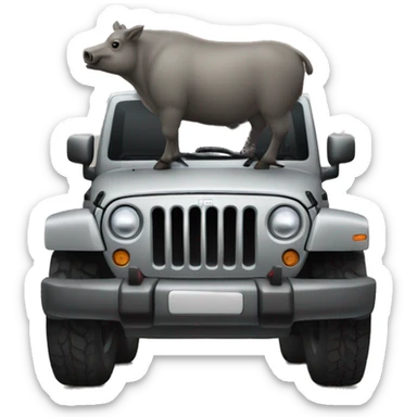 Jeep rubicon grey with a big boar on the front door sticker