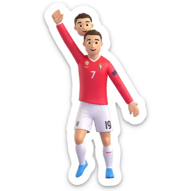 Cristiano Ronaldo inspired emoji, celebrating, in a soccer uniform, energetic pose sticker