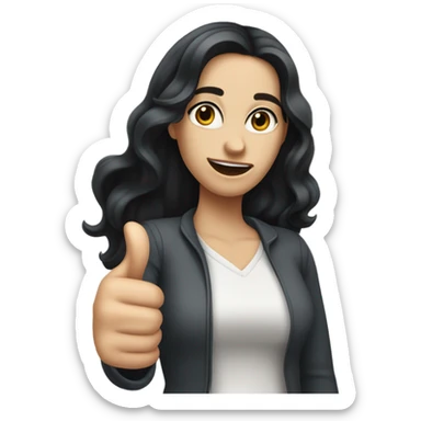 White skinned woman with long wavy black hair and big hazel eyes giving sarcastic thumbs up sticker
