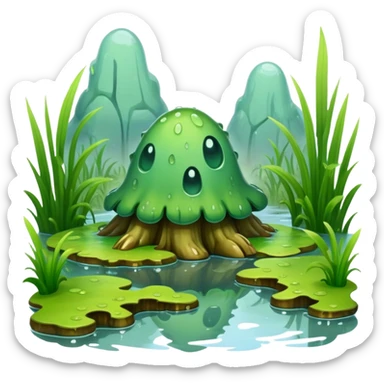 Wet swampy mushy foggy moist scenery sticker