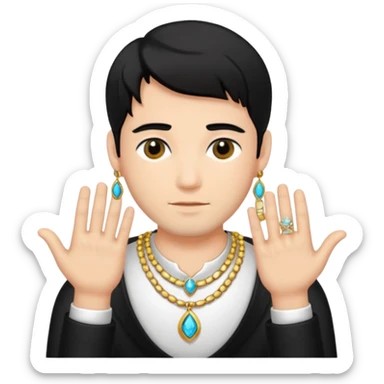 black haired man with jewelry sticker