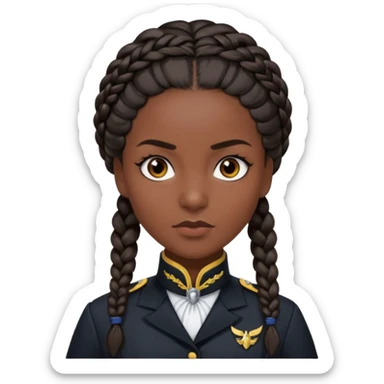 Create a realistic portrait of Bianca Barclay with dark braided hair, Nevermore uniform & confident gaze. sticker