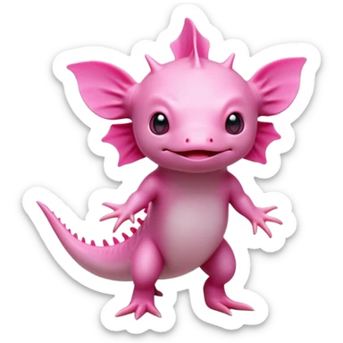 cinematic-[axolotl]-realistic-full-body-standing-emoji,-head-tilted-dramatically,-pink skin,-simplified-yet-realistic-focused-features,-highly-detailed,-glowing-with-an-almost-sarcastic-glow sticker