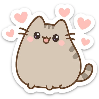 Pusheen surrounded by floating hearts, joyful expression sticker