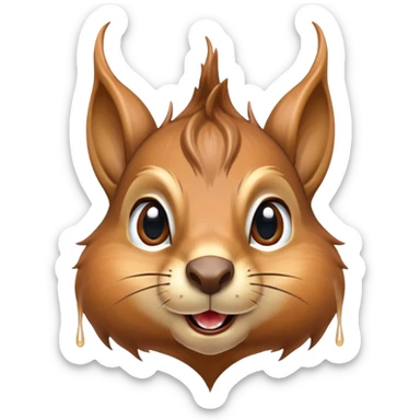 Realistic squirrel head with long pointed ears, distinctive squirrel face shape, and extremely large visible drool dripping from mouth, multiple drool streams hanging down sticker