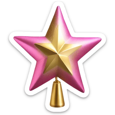 Realistic isolated gold and pink metallic star christmas tree topper. sticker