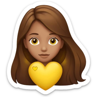 Girl with long brown hair doing she put my name in a yellow hearts￼ sticker