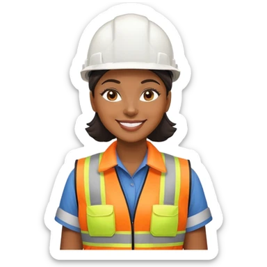 Black woman factory worker wearing safety vest and hard hat smiling sticker