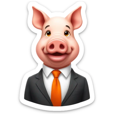 pig with orange makeup and a red tie sticker