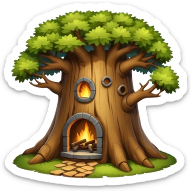 house inside a large oak tree trunk sticker
