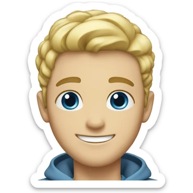blonde male with short hair, sky blue eyes and big smile sticker