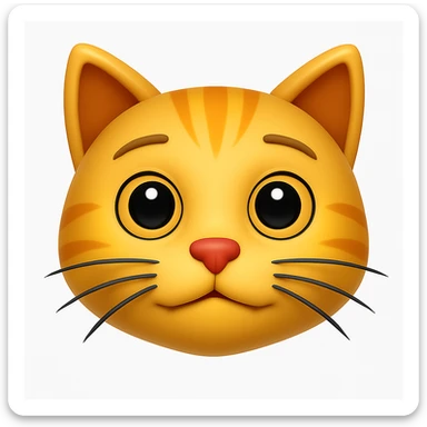 Remove the antenna thing on top of the cat's head. Keep the image exactly the same otherwise. The style is iOS emoji style, 3D, shiny, smooth gradients, soft shadows, realistic cat face, classic emoji look. sticker