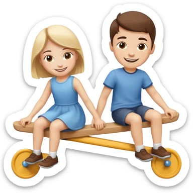 one boy and one girl playing seesaw sticker