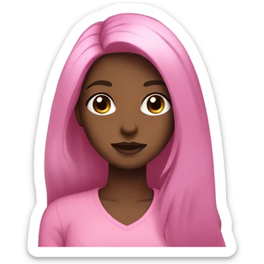 Dark brown long hair Brown girl with large black eyes and lashes, a pink shirt sticker