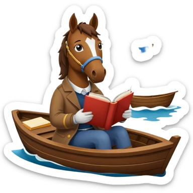 a horse reading a book on a boat sticker