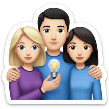 Blond woman with blue eyes on left. And a Man with black hair and grey eyecolor in the middle. And a blank woman with brown hair and grey eyes on the right. Holding each other  sticker