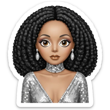 Diana Ross, black hair, silver outfit sticker