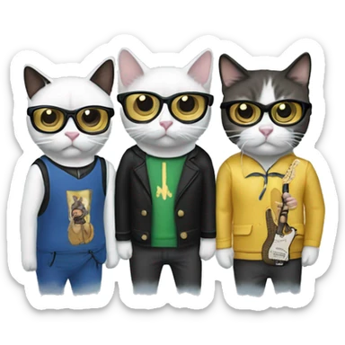 4 cats dressed as the band weezer sticker