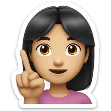 small girl with black hair showing hand with 1 finger up sticker