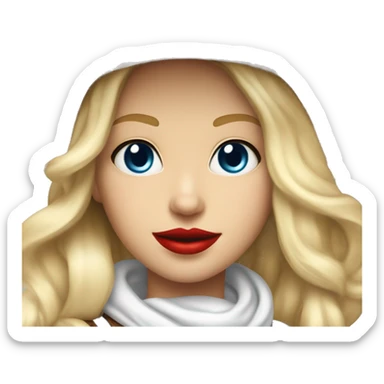 cowgirl with a white cowgirl hat and white scarf and blonde blowout BOB hair with red lipstick and BLUE EYES and a white top sticker