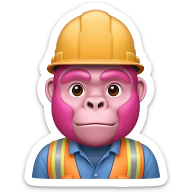A pink gorilla with a constructor hat sticker