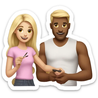 blonde daughter paints blonde dad's nails sticker