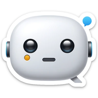 Create a minimalist icon of a chat bubble with a friendly robot face inside, using simple geometric shapes. The robot should have gentle, rounded features and dots for eyes. Single line art style, centered composition, no background. sticker