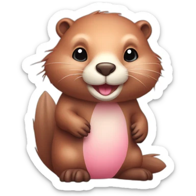 light pink fur cute beaver with big tail sticker