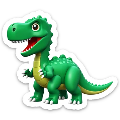 A green dinosaur playing with LEGO sticker
