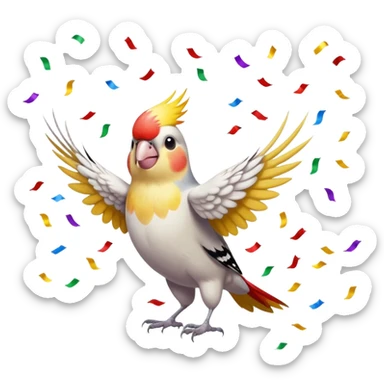cockatiel bird celebrating with confetti around it sticker