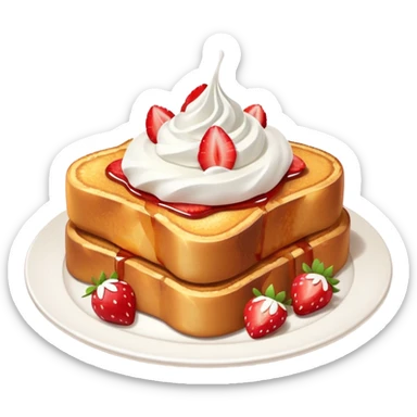 French toast with strawberry on top and whipped cream sticker