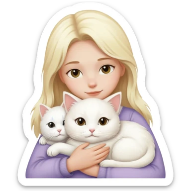 Blonde girl snuggling fluffy white cat sticker
