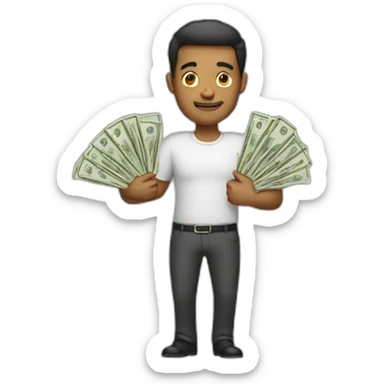 A man holding a lot of cash sticker