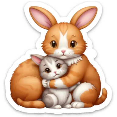 Cat and Rabbit hugging each other. Make sure the cat is a little bit smaller than the rabbit sticker