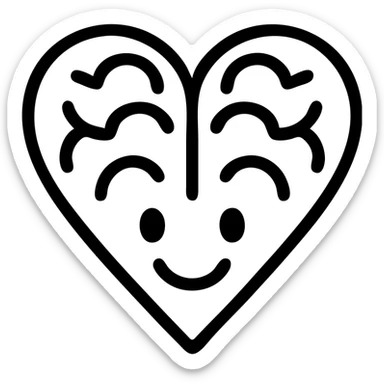 cartoon style icon of a heart-shaped brain, smiling, emoji for chat sticker
