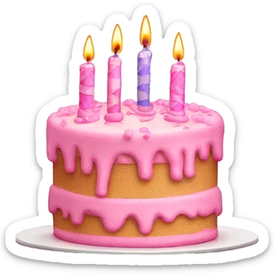 pink birthday cake with candles   sticker