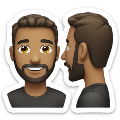light brown male, fade hair, good beard, white teeth, black t shirt approximately 30 years old, good beard sticker
