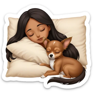 Chihuahua Long Hair Brown with sleeping girl black hair sticker