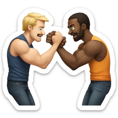 two guys arm wrestling,  one is an analytical nerd, other is an artist sticker