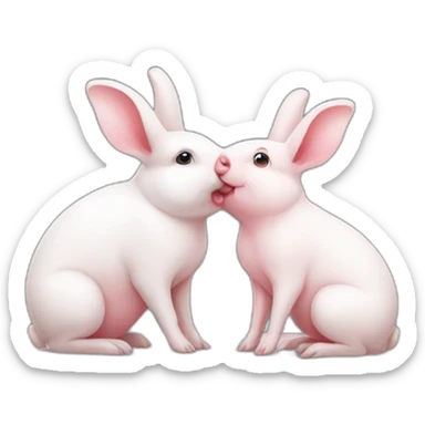 A white male rabbit kissing a pink female pig sticker