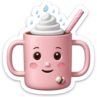 Light pink mug, with hot chocolate with marshmallows, no face sticker