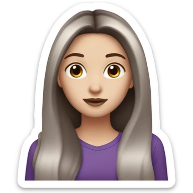 white girl with dark brown long hair with purple ombré at the tips sticker