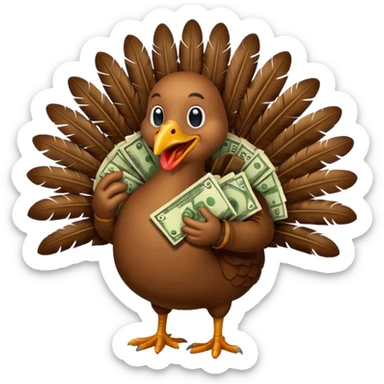Can you create a turkey warming up a bag of money sticker