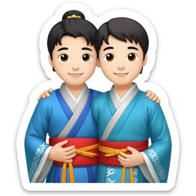 two guys hugging in hanfu sticker