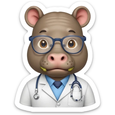 Hippo doctor, glasses, uniform sticker