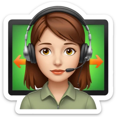 woman, brown hair, middle european, wearing a headset. she is controling limits on screen: green = ok, orange = bald überschritten, re = limite überschritten sticker