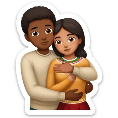 Black boy and Mexican girl hugging sticker