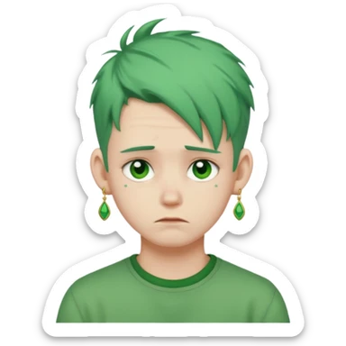 bun haired with earrings green hair guy sad sticker