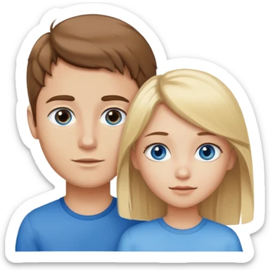 brown haired blue eyed boy next to a blonde haired blue eyed girl  sticker