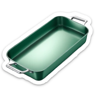 Realistic empty metallic emerald green baking pan with handles sticker